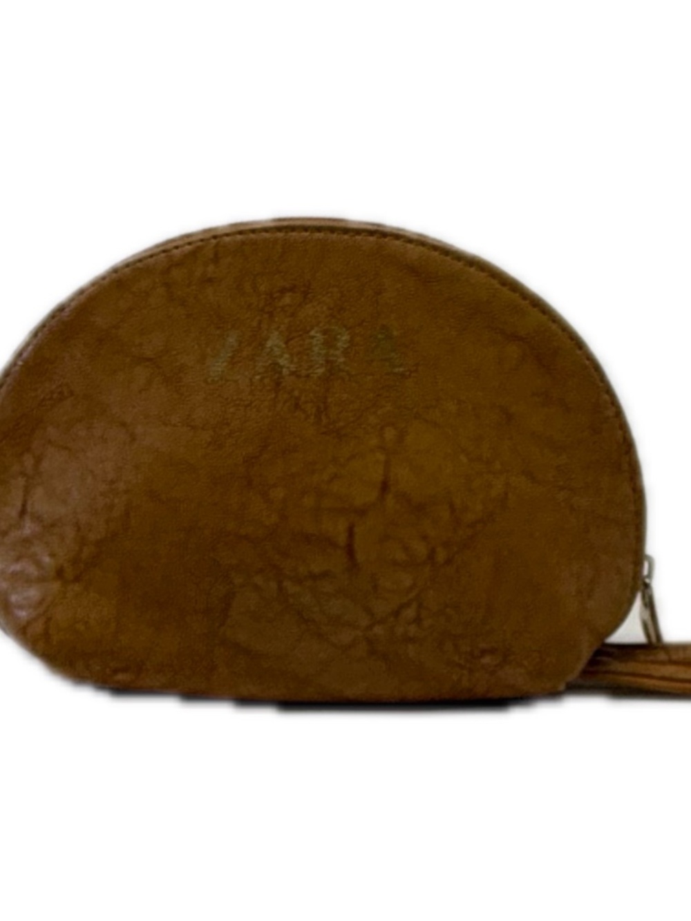 Zara Half Moon Cosmetic Bag Makeup Pouch Camel Tan Brown Wristlet